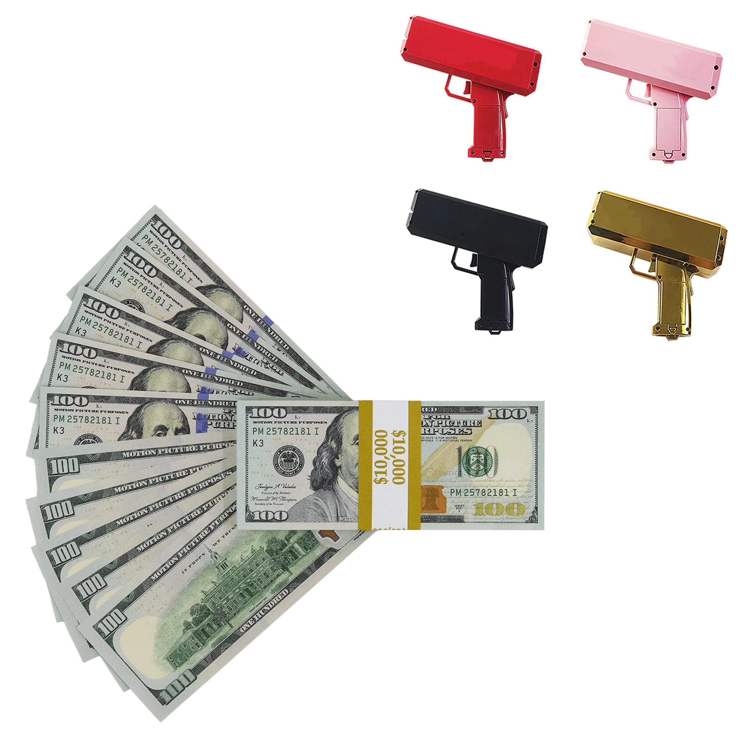 Money Prop - New Series $100 Crisp $10,000 Stack with Money Gun