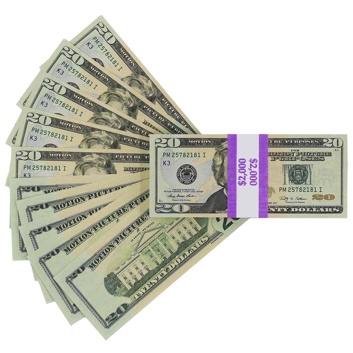 Money Prop - New Series $20 Full Print $2,000 Stack