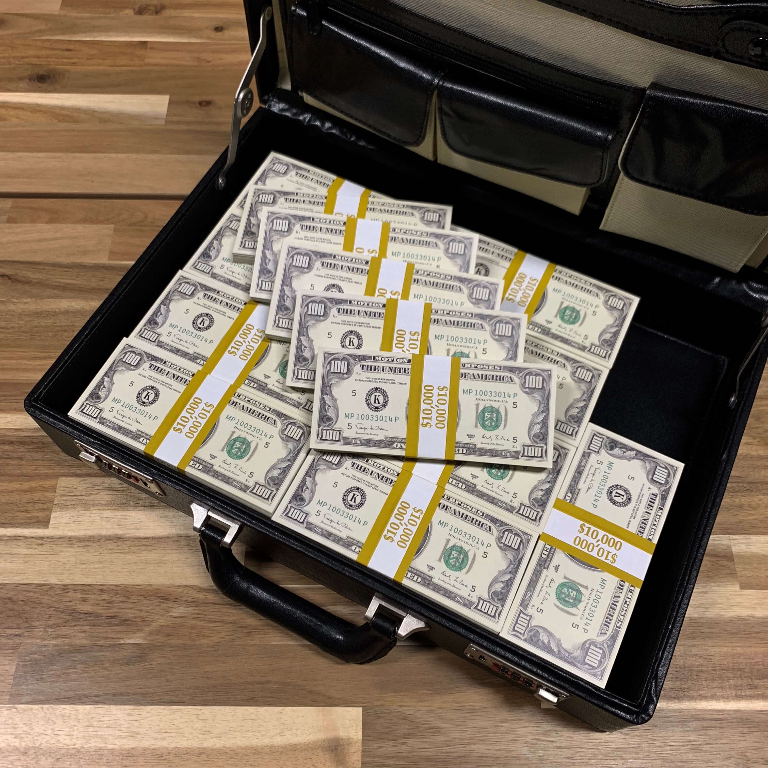 Money Prop - 1990 Series $100 Full Print $500,000 Stacks & Black Briefcase