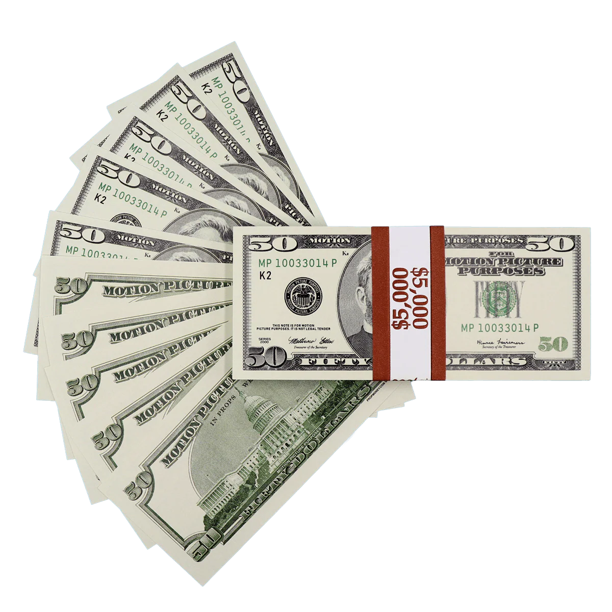 Money Prop - 2000 Series $50 Full Print $5,000 Stack