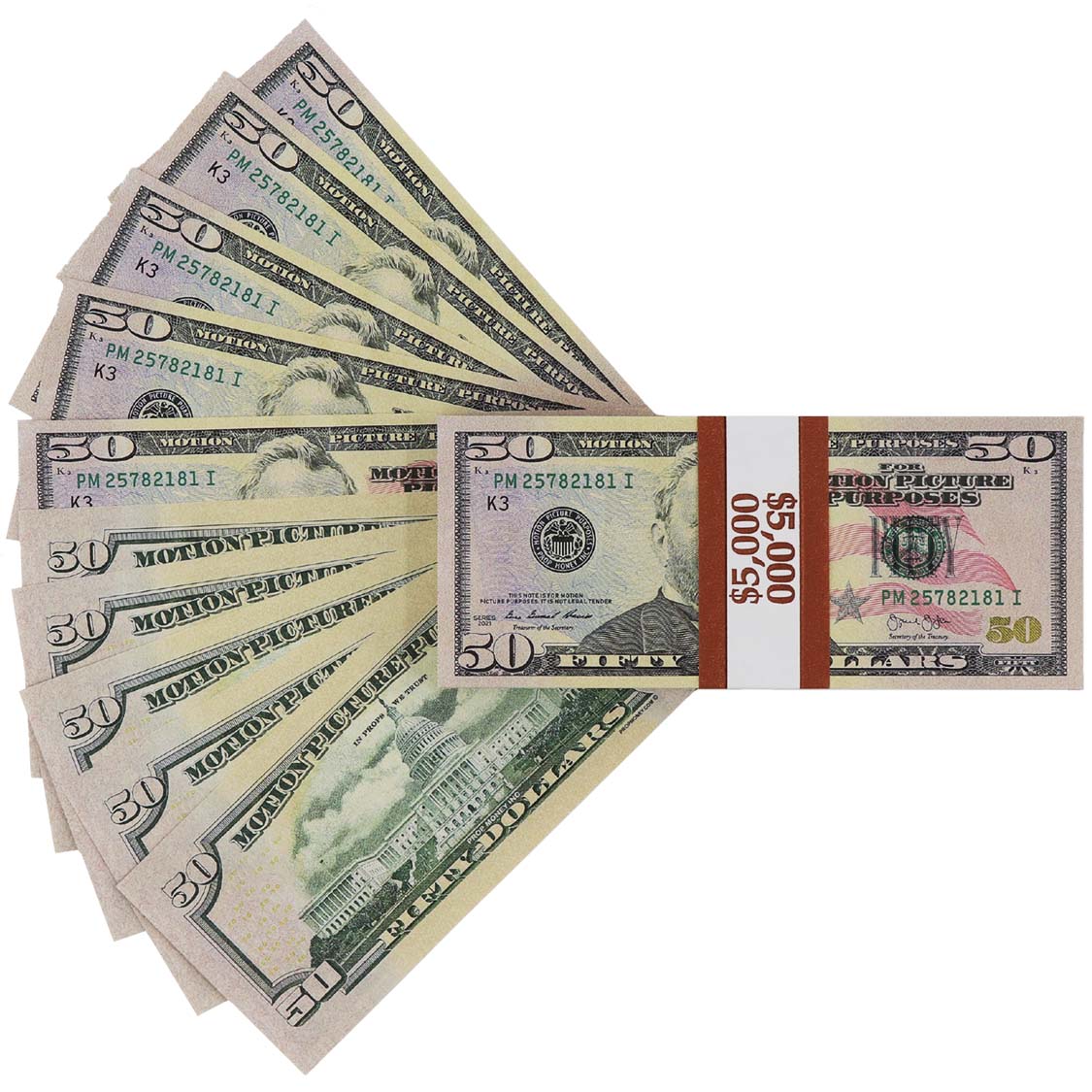 Money Prop - New Series $50 Full Print $5,000 Stack