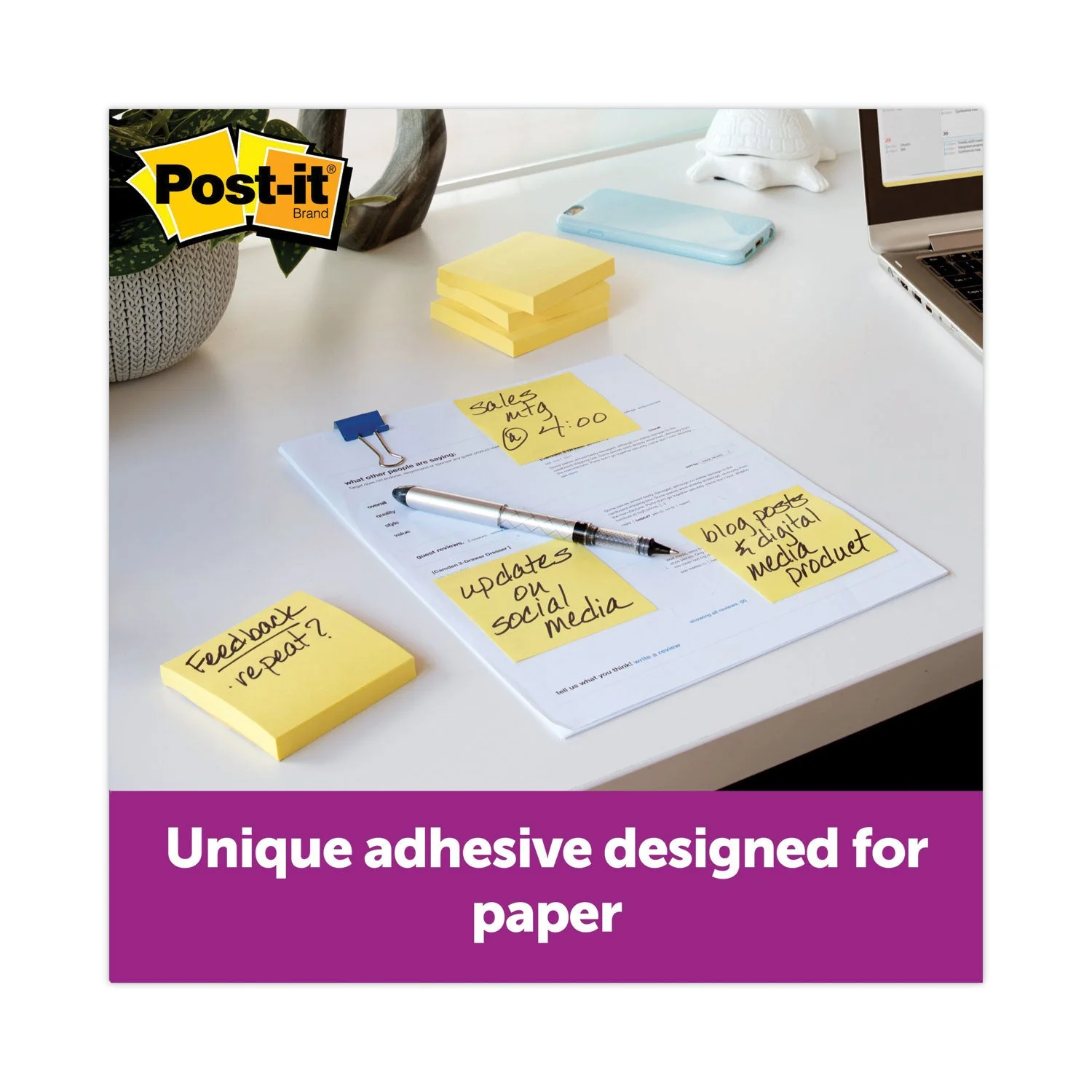 3M Post-it Original Recycled Note Pad Cabinet Pack, 3" x 3", Canary Yellow, 75 Sheets/Pad, 24 Pads/Pack - Image 3