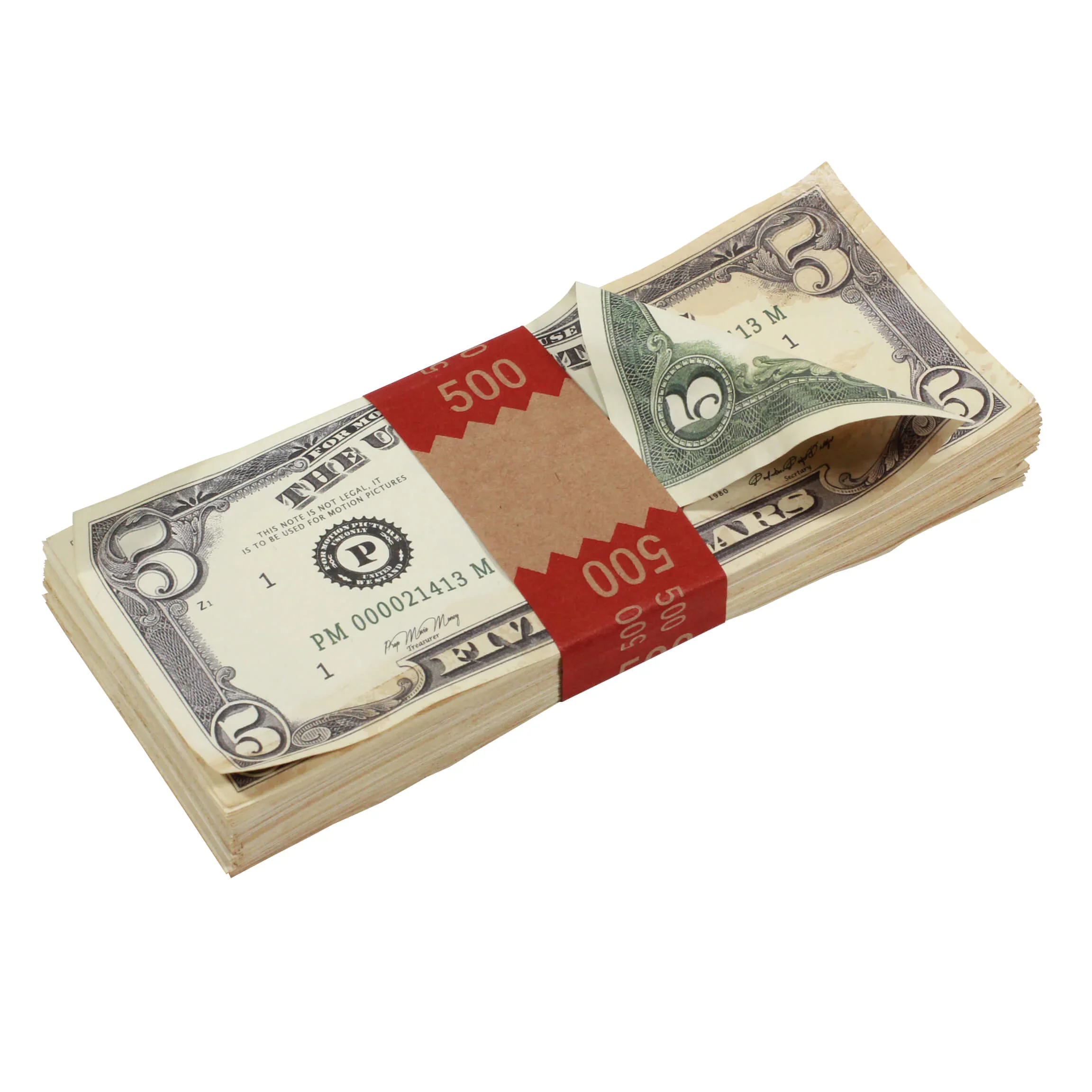 Money Prop - 1980 Series $5 ✔️RealAged™ Full Print $500 Stack