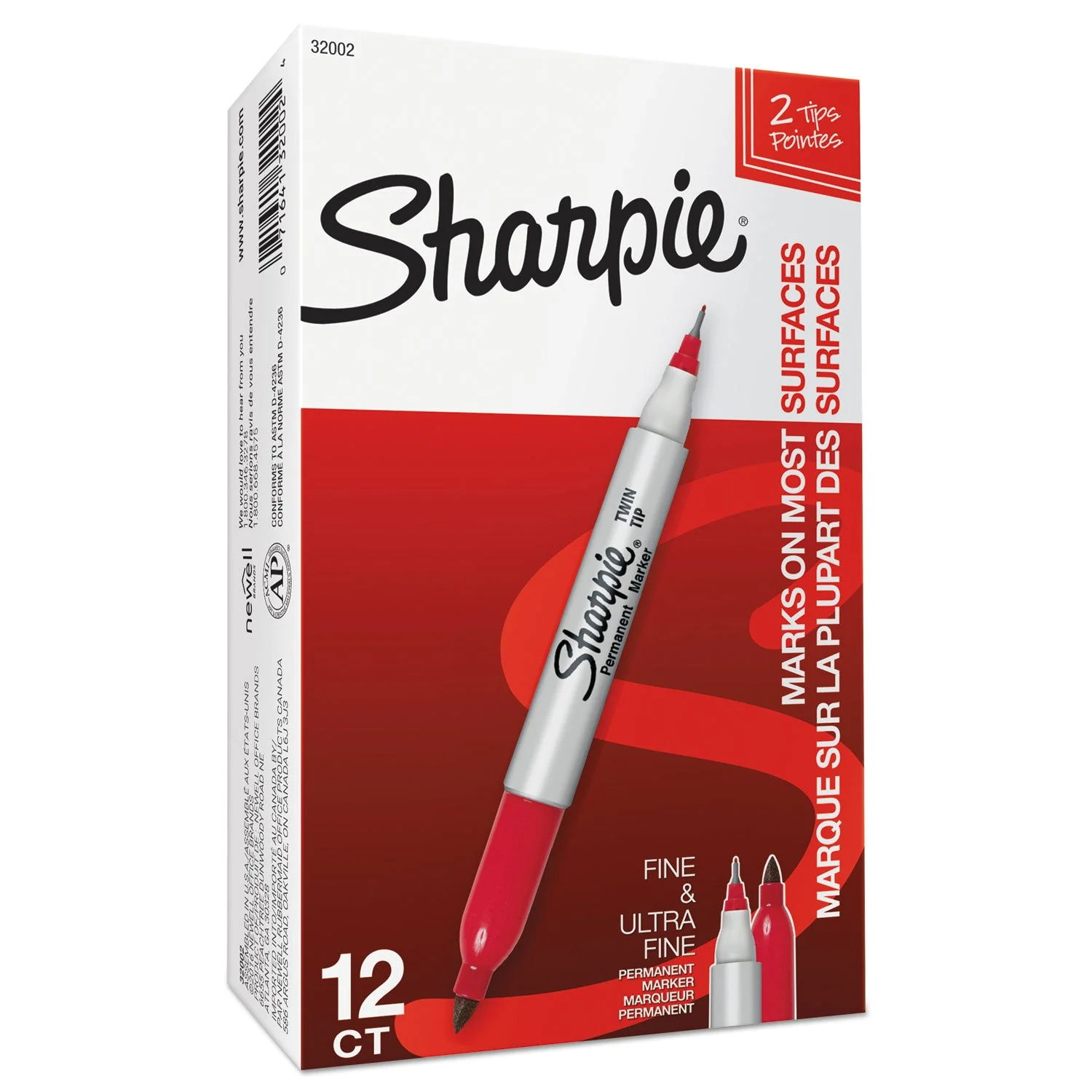 Sharpie Twin-Tip Permanent Marker Extra-Fine/Fine Bullet Tips 12 Count Box (Red) - Image 3